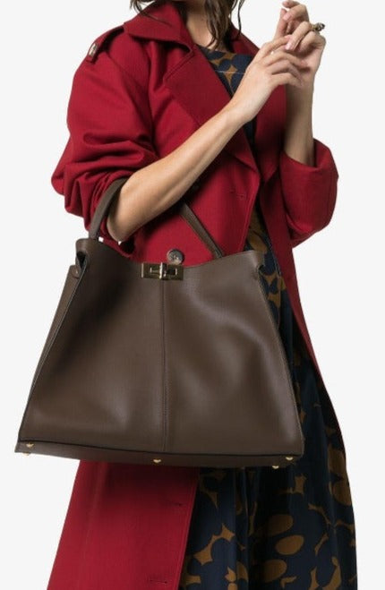 Woman Handbag Vintage Large Tote Fendi Preloved Pre-owned Peekaboo Beige Color Leather