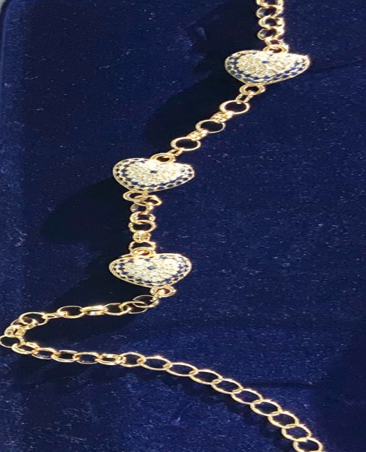 Bracelet Chain Heart Shape Blue Zirconia Yellow Gold Color