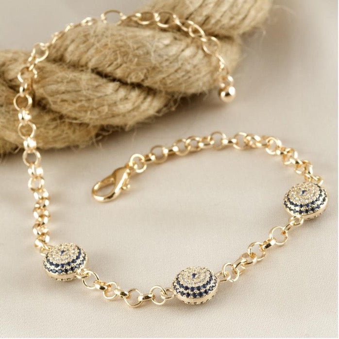 Bracelet Chain Heart Shape Blue Zirconia Yellow Gold Color