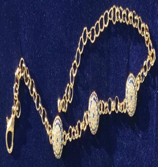 Bracelet Chain Heart Shape Blue Zirconia Yellow Gold Color