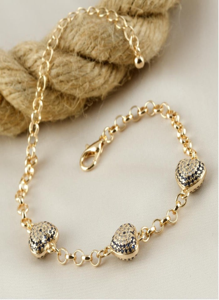 Bracelet Chain Heart Shape Blue Zirconia Yellow Gold Color