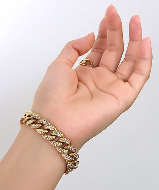 Bracelet Chain Style Yellow Color Cubic Zirconia Cuban Design