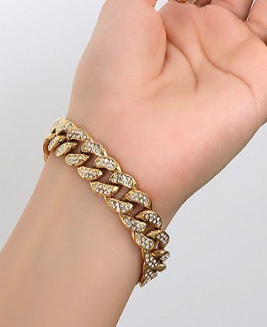 Bracelet Chain Style Yellow Color Cubic Zirconia Cuban Design