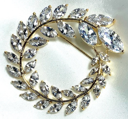 Brooch Pendant Olive Leaves Gold Colors Zircon 3AAA Stones