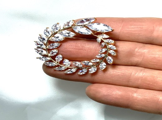 Brooch Pendant Olive Leaves Gold Colors Zircon 3AAA Stones