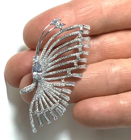 Brooch Butterfly White Gold Color Zircon 3AAA Stones