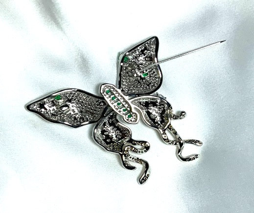 Brooch Butterfly White Yellow Gold Color Zircon 3AAA Stones
