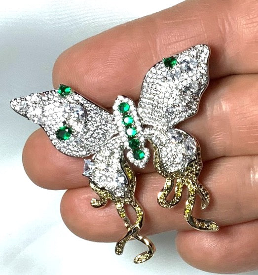 Brooch Butterfly White Yellow Gold Color Zircon 3AAA Stones