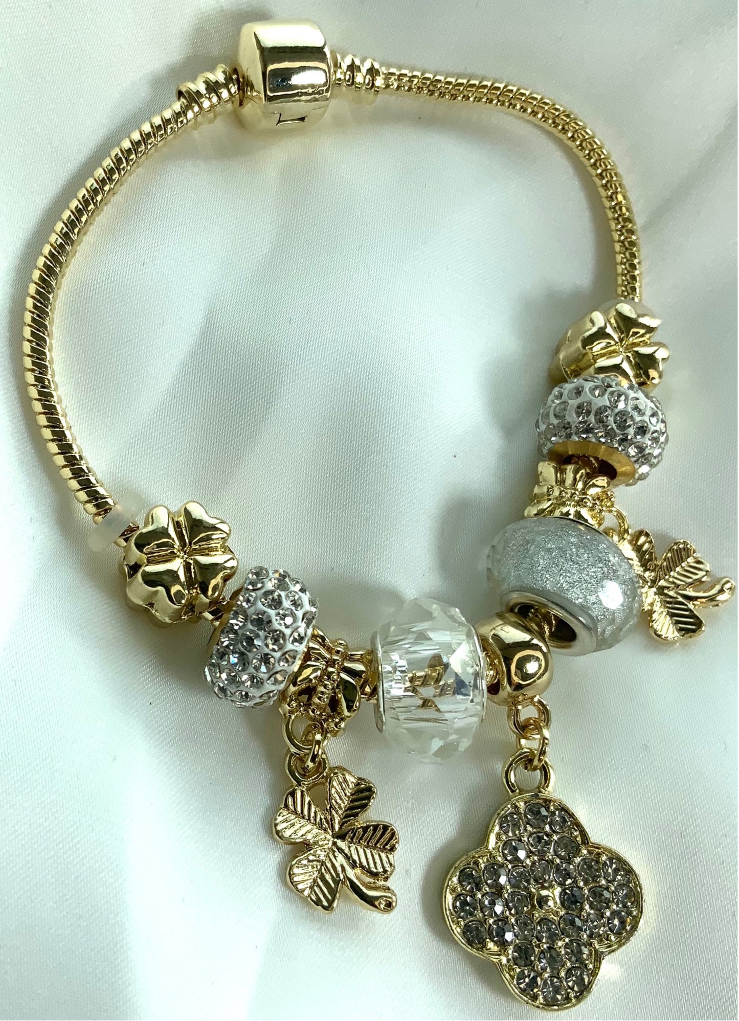 Charm Bracelet Girl Charm Gold Color Flowers Zirconia