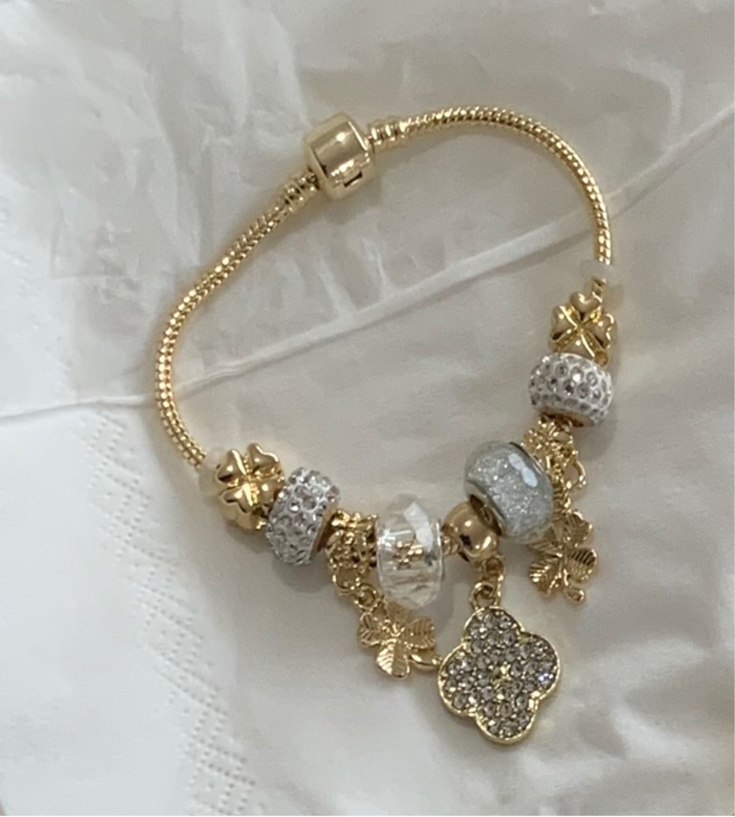 Woman Charm Bracelet Girl Bangle Gold Color Flowers Zircon Adjustable bangle Bracelet