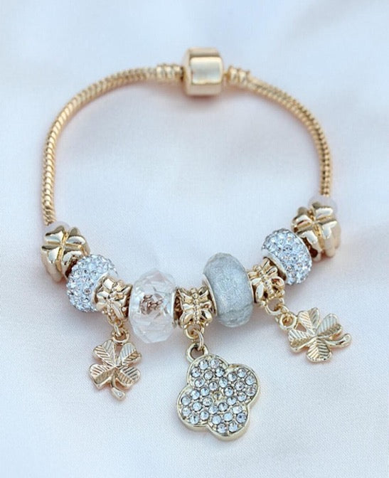 Woman Charm Bracelet Girl Bangle Gold Color Flowers Zircon Adjustable bangle Bracelet