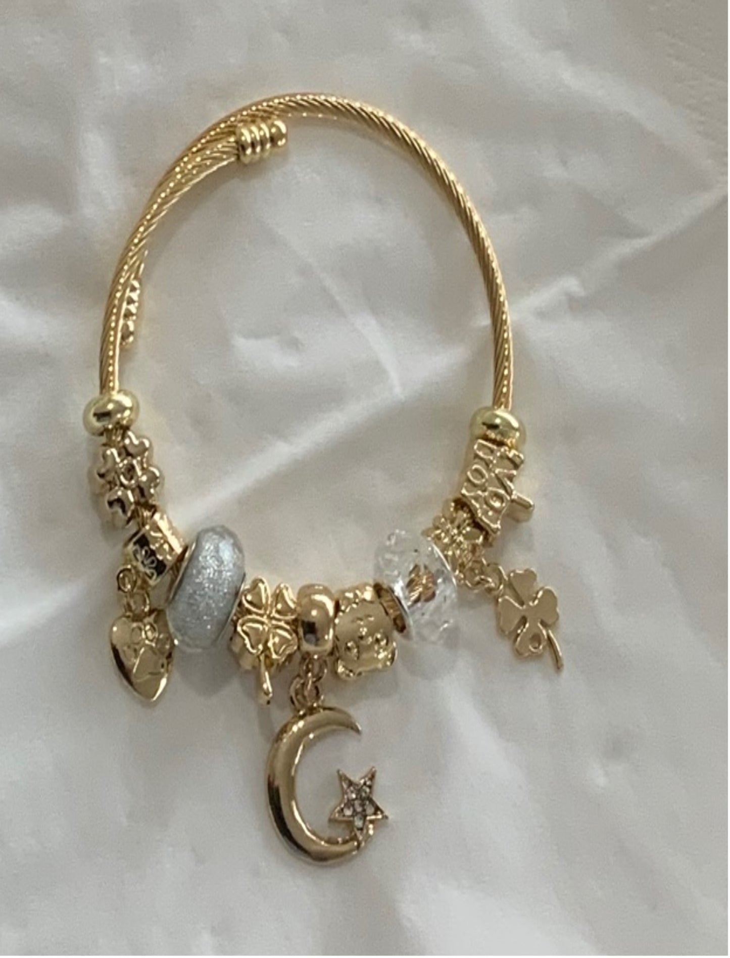 Woman Charm Bracelet Girl Gold Color Star Crescent Zircon adjustable Rhinestones Bangle Bracelet