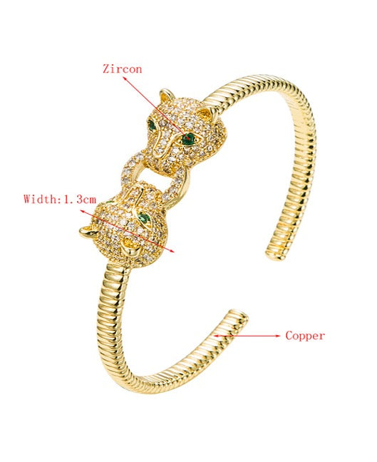 Jewelry Set 4 pieces Bracelet Necklace Earrings Ring Snake and Tiger Style Yellow Gold Color Diamond Zircon Great Gift box