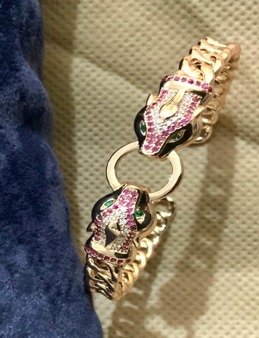 Great Gift Jewelry Set 4 pieces Bracelet Necklace Earrings Ring Star Snake Ruby Style Yellow Gold Colour Diamond Zircon Gift box