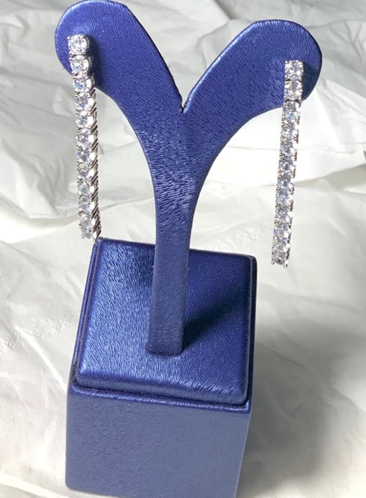 Earrings 12 Cubic Zircon White Gold Color 3AAA Long Classic Design