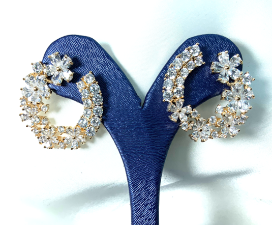 Earrings Designer Style Flowers Yellow Color Gold Zircon 3AAA