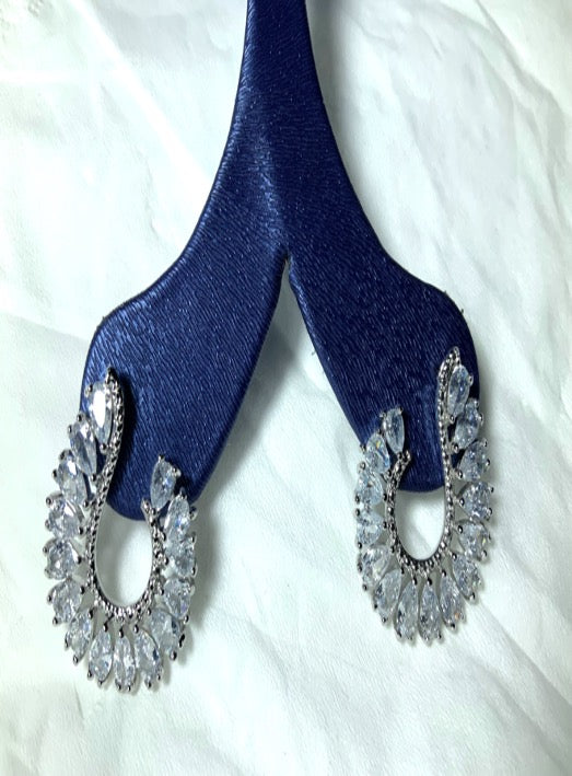 Earrings Designer Style Olive Leaves White Color Gold Zirconia