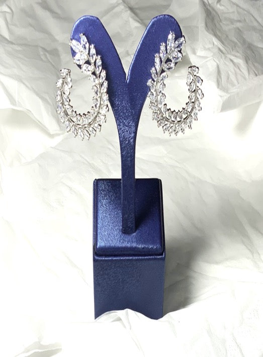 Earrings Designer Style Olive Leaves White Color Gold Zirconia