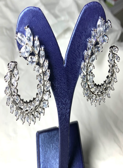 Earrings Designer Style Olive Leaves White Color Gold Zirconia