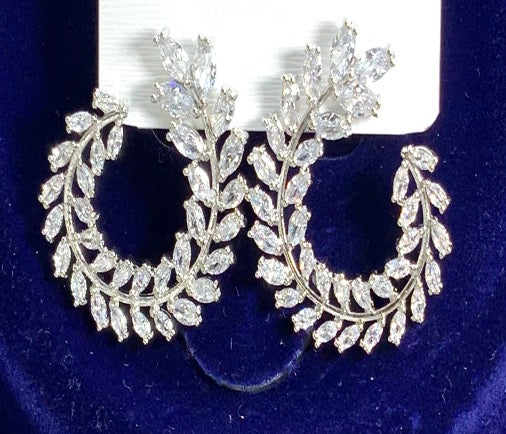Earrings Designer Style Olive Leaves White Color Gold Zirconia