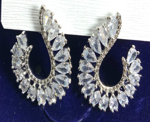 Earrings Designer Style Olive Leaves White Color Gold Zirconia