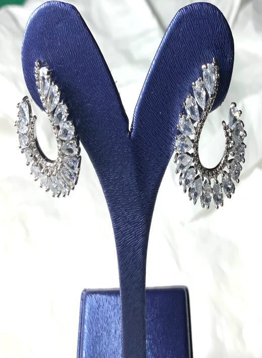 Earrings Designer Style Olive Leaves White Color Gold Zirconia