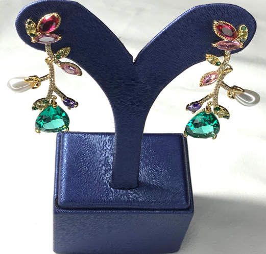 Great Gift Jewelry Set 3 pieces Bracelet Necklace Earrings Flower Design Yellow Gold Colour Green Diamond Zircon Gift Box