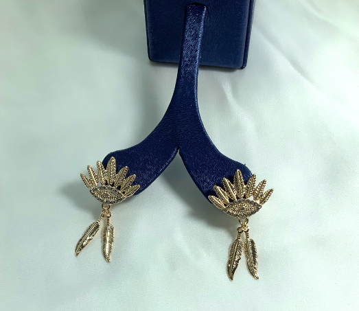 Earrings Eye with leaves Gold Color Zircon