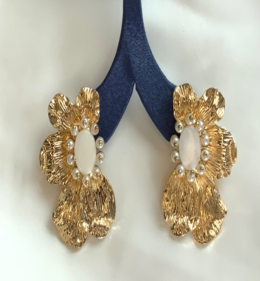 Earrings Flower Fashion Gold Color Alloy Pearl