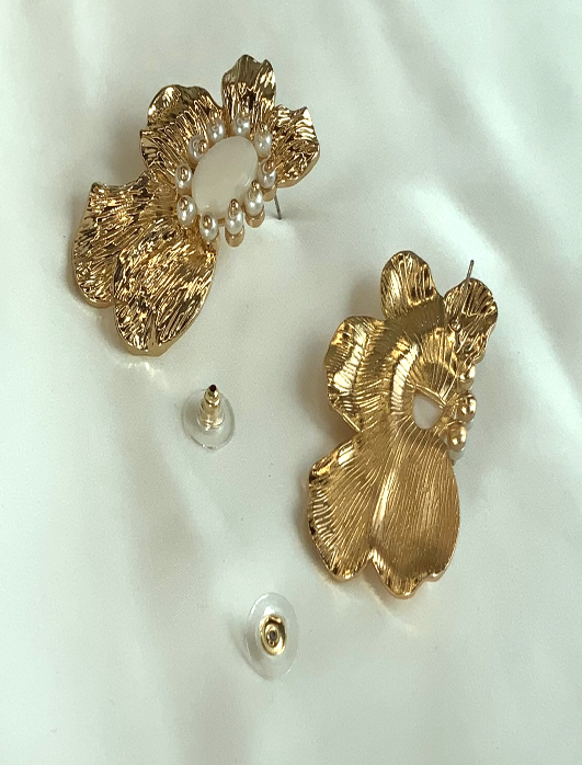 Earrings Flower Fashion Gold Color Alloy Pearl