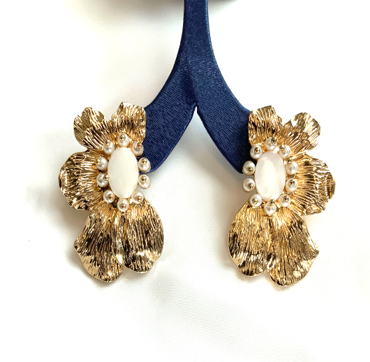Earrings Flower Fashion Gold Color Alloy Pearl