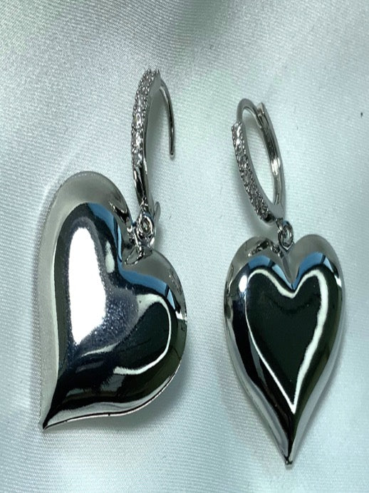 Earrings Heart Shape Big White Gold Color Zirconia