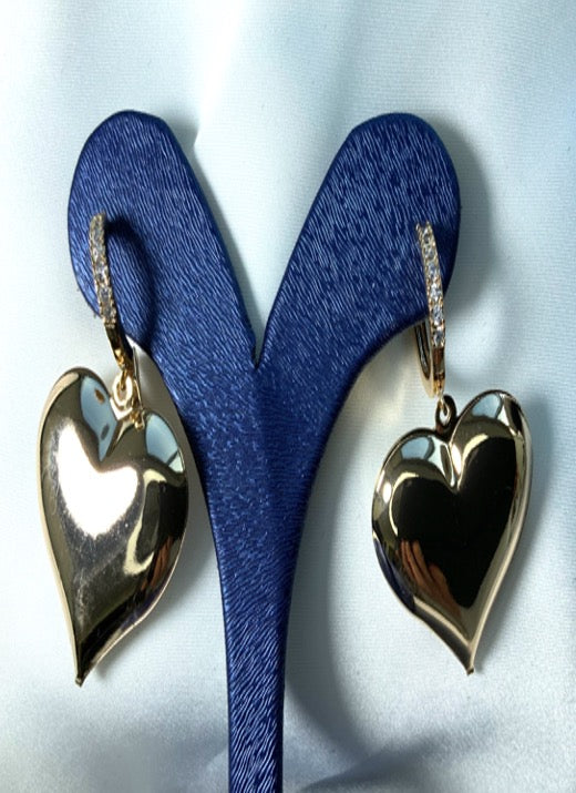 Earrings Heart Shape Big White Gold Color Zirconia