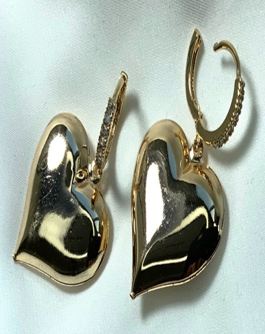 Earrings Heart Shape Big White Gold Color Zirconia