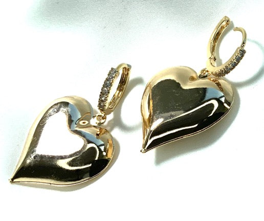 Earrings Heart Shape Big White Gold Color Zirconia