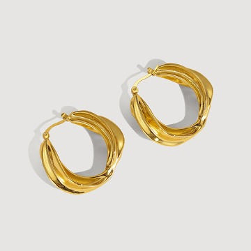 Earrings Hoops Twisted Yellow Color Gold Plated