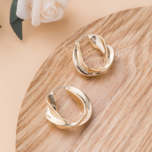 Earrings Hoops Twisted Yellow Color Gold Plated