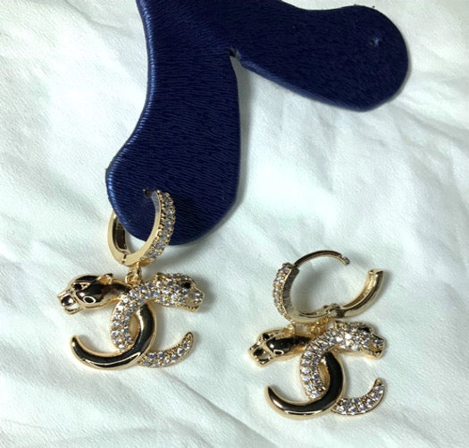 Earrings Leopard Hoop Style Yellow Gold Color Zirconia