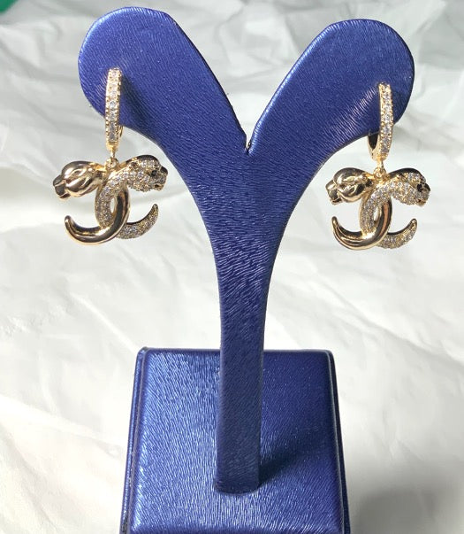 Earrings Leopard Hoop Style Yellow Gold Color Zirconia