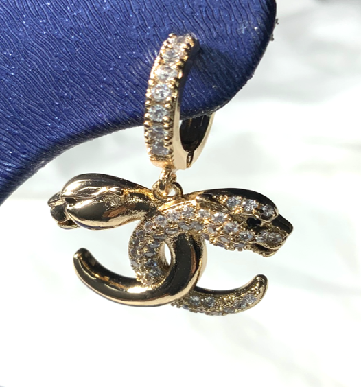 Earrings Leopard Hoop Style Yellow Gold Color Zirconia