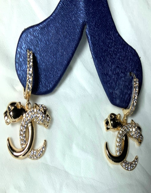 Earrings Leopard Hoop Style Yellow Gold Color Zirconia