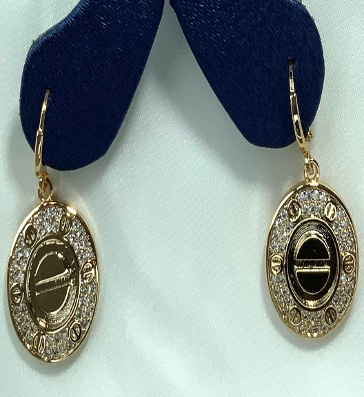 Earrings Leverback style Gold Color with Zircon Rhinestones