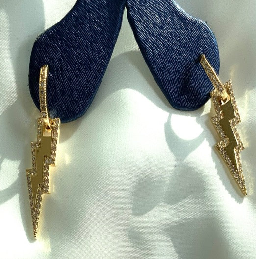 Earrings Lightning Style Yellow Color Gold Zircon