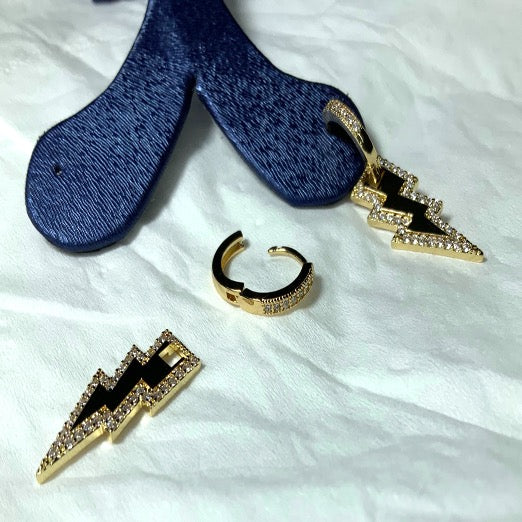 Earrings Lightning Style Yellow Color Gold Zircon