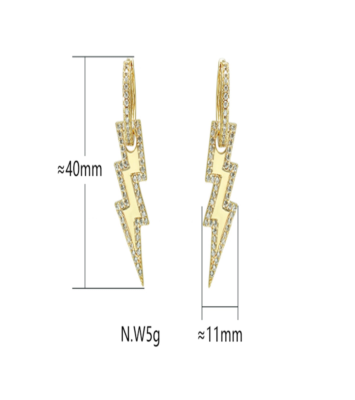 Earrings Lightning Style Yellow Color Gold Zircon