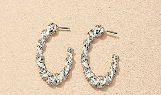 Earrings Retro Semicircular Yellow Gold Color