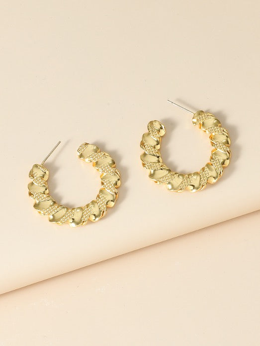 Earrings Retro Semicircular Yellow Gold Color