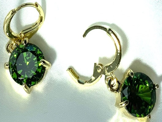 Earrings Small Gold Color Green Zirconia