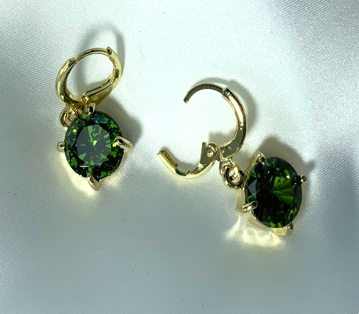 Earrings Small Gold Color Green Zirconia