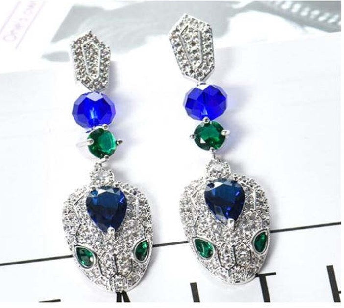 Jewellery Set 4pieces Bracelet Necklace Earrings Ring White Gold Color Zircon Blue Green Stones Gift Box